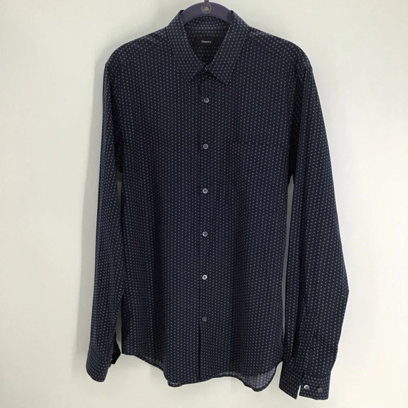Theory Other - Theory Men’s Classic Casual Long sleeve Button-Down Shirt Polka Dot Navy Size S
